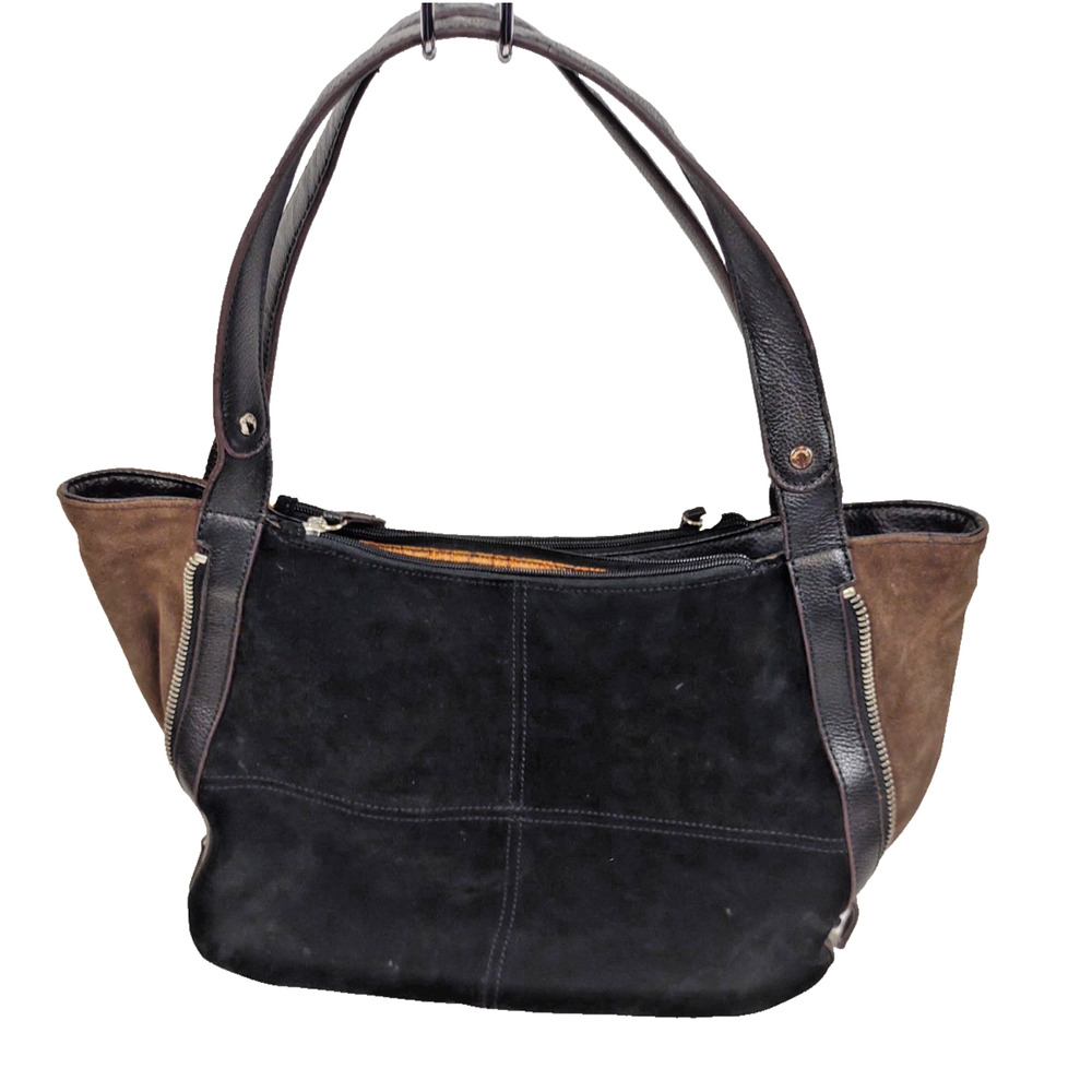 TIGNANELLO Black & Brown Suede/Leather Expandable Hobo Shoulder Bag Handbag - Picture 4 of 13